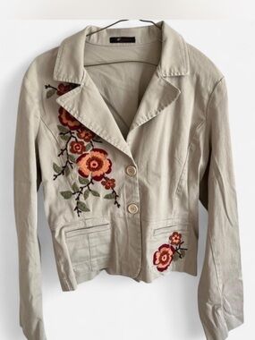 Y2K 90s/2000s Embroidered Floral Beige Women's Jacket